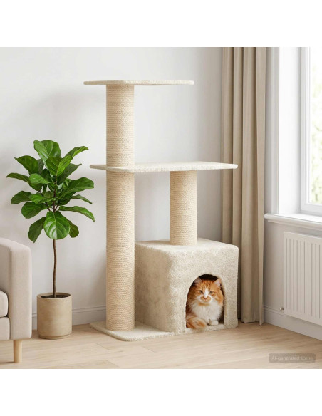 Albero per gatti con pali per graffiare in sisal Crema 133 cm