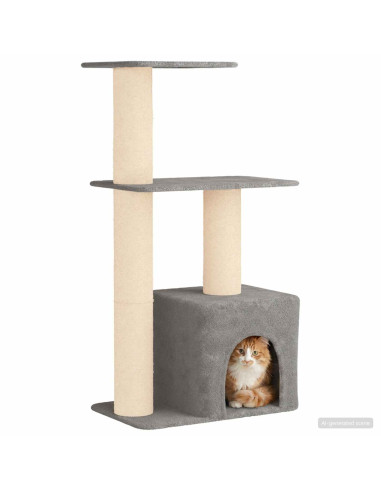 Albero per gatti con pali per graffiare in sisal Grigio Chiaro
