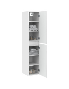 Mobiletto da Bagno a Muro Bianco Lucido 33 x 34,5 x 160 cm 2