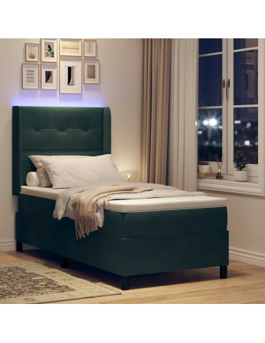 Letto a molle con materasso Verde Scuro 90 x 200 cm Velluto