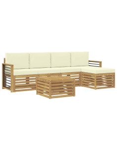 Set di divani da esterno 6 pcs Bianco e Crema 59 x 59 x 37 cm 2