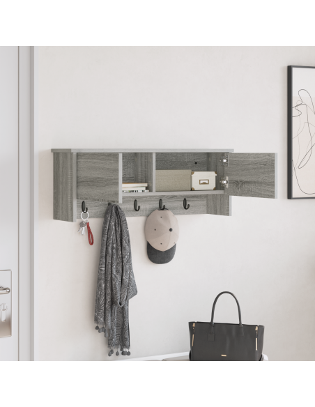 Appendiabiti a muro con porta Grigio Sonoma 80 x 20 x 30 cm