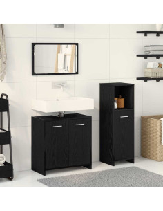 Set di mobili per il bagno 3 pcs Rovere Nero Legno multistrato
