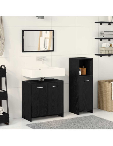 Set di mobili per il bagno 3 pcs Rovere Nero Legno multistrato