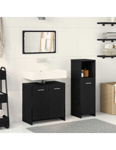 Set di mobili per il bagno 3 pcs Rovere Nero Legno multistrato