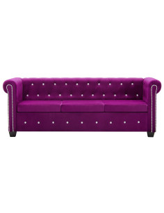 Divano Chesterfield a 3 Posti in Velluto 199x75x72 cm Viola