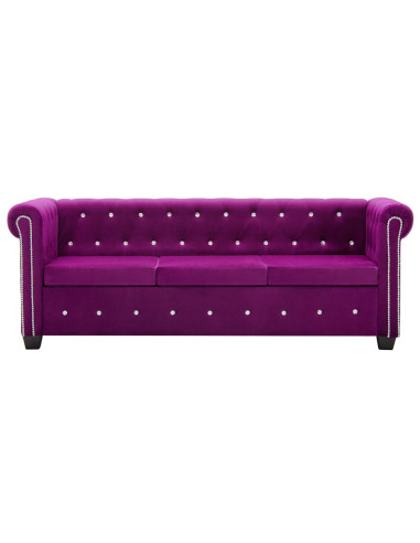 Divano Chesterfield a 3 Posti in Velluto 199x75x72 cm Viola