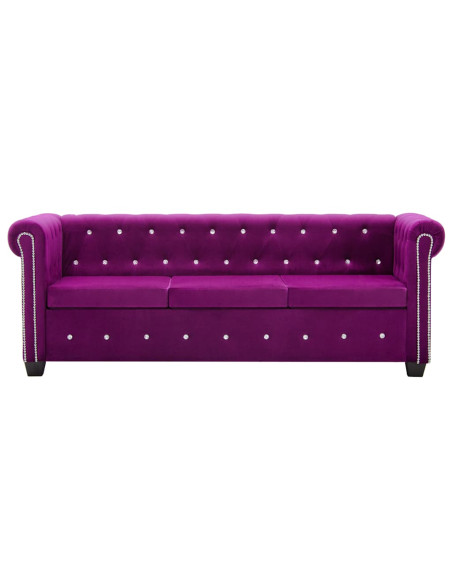 Divano Chesterfield a 3 Posti in Velluto 199x75x72 cm Viola