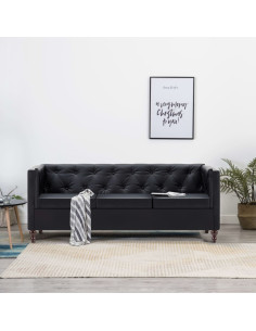 Divano Chesterfield a 3 Posti Rivestito in Similpelle Nero