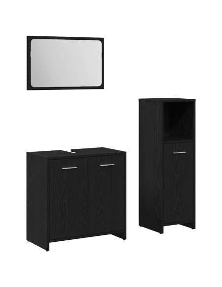 Set di mobili per il bagno 3 pcs Rovere Nero Legno multistrato