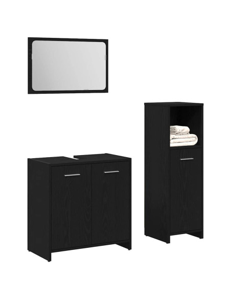 Set di mobili per il bagno 3 pcs Rovere Nero Legno multistrato