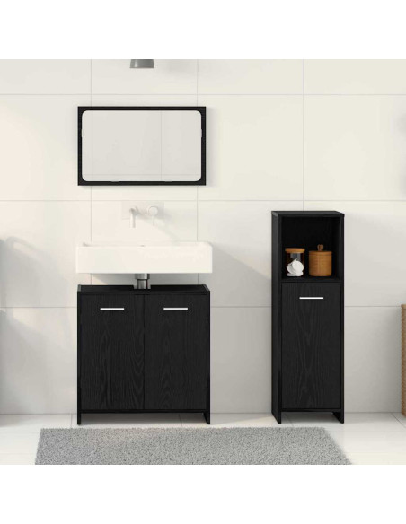 Set di mobili per il bagno 3 pcs Rovere Nero Legno multistrato