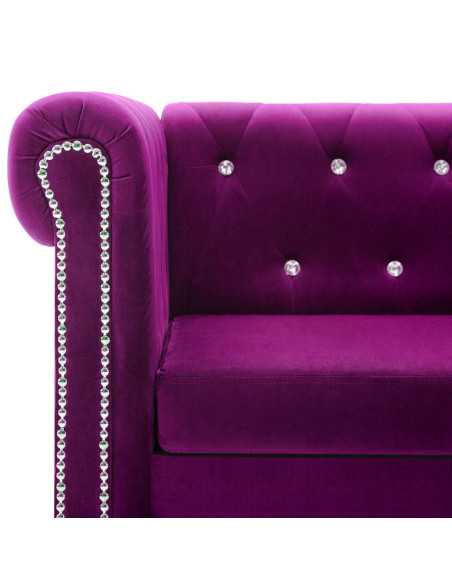 Divano Chesterfield a 3 Posti in Velluto 199x75x72 cm Viola