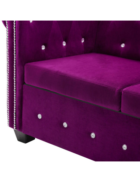 Divano Chesterfield a 3 Posti in Velluto 199x75x72 cm Viola