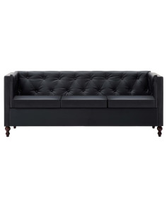 Divano Chesterfield a 3 Posti Rivestito in Similpelle Nero 2