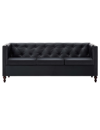 Divano Chesterfield a 3 Posti Rivestito in Similpelle Nero