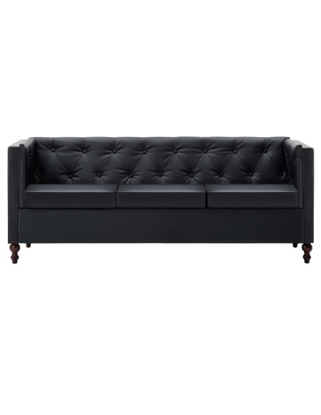 Divano Chesterfield a 3 Posti Rivestito in Similpelle Nero