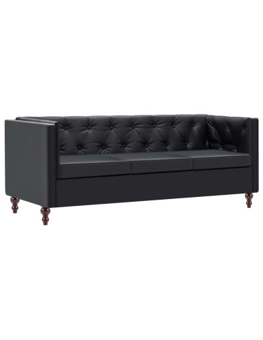 Divano Chesterfield a 3 Posti Rivestito in Similpelle Nero