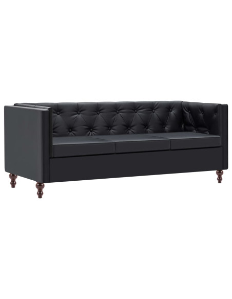 Divano Chesterfield a 3 Posti Rivestito in Similpelle Nero