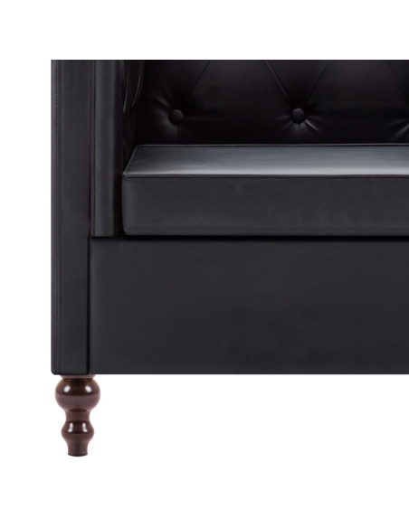 Divano Chesterfield a 3 Posti Rivestito in Similpelle Nero