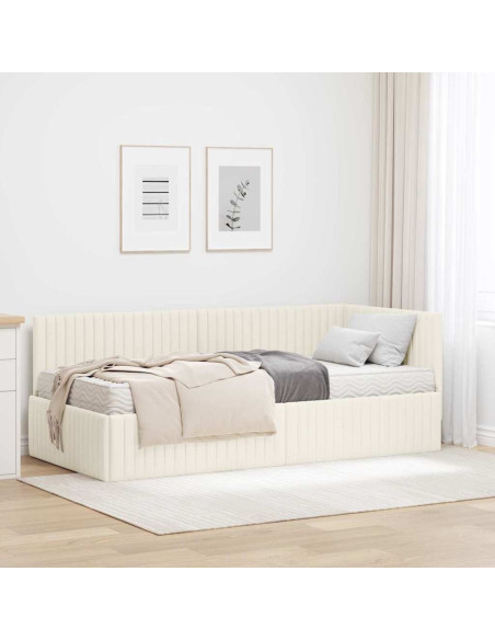 Struttura Letto Angolare con Materasso 2 pcs Crema Velluto