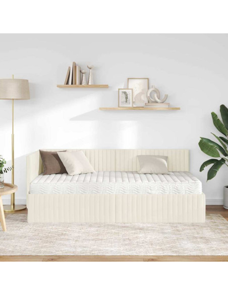Struttura Letto Angolare con Materasso 2 pcs Crema Velluto