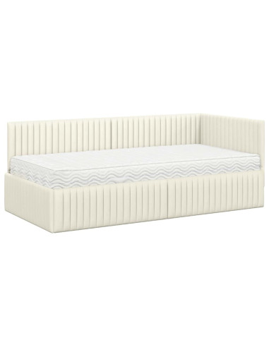 Struttura Letto Angolare con Materasso 2 pcs Crema Velluto