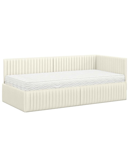 Struttura Letto Angolare con Materasso 2 pcs Crema Velluto