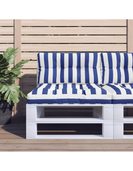 Cuscino per Pallet Strisce Bianche e Blu 80x40x12 cm in Tessuto