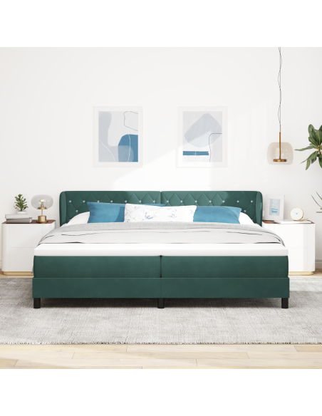 Letto a molle con materasso Verde scuro 200 x 200 cm Velluto