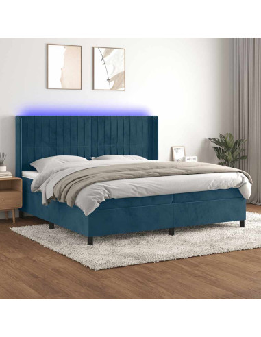 Letto a Molle con Materasso e LED Blu Scuro 200x200 cm