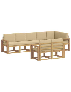 Set di divani da esterno 8 pcs Bianco e Beige Poliestere 2