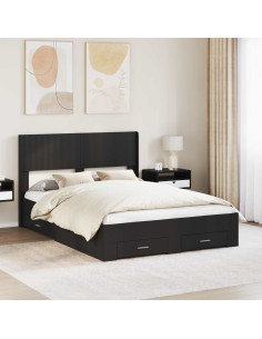 Struttura del letto con stoccaggio e testata Nero 135 x 190 cm