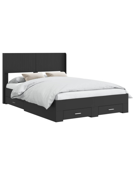 Struttura del letto con stoccaggio e testata Nero 135 x 190 cm