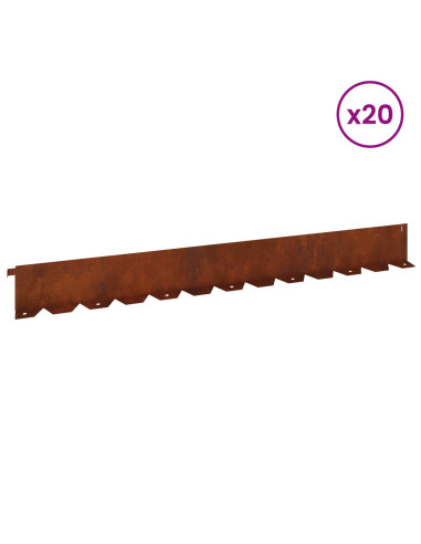 Bordura per Prato 20 pcs 102 x 10 x 4 cm Acciaio Ruggine