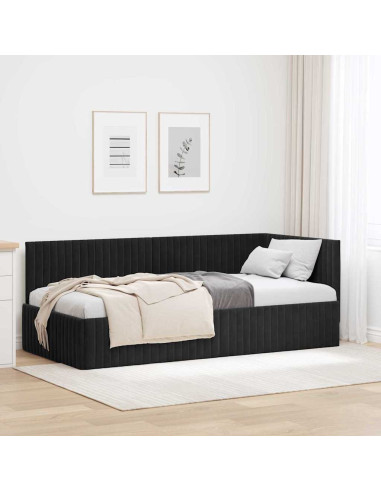 Cornice del letto ad angolo Nero 90 cm x 190 cm Velluto