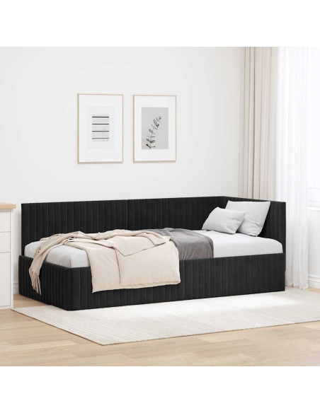 Cornice del letto ad angolo Nero 90 cm x 190 cm Velluto