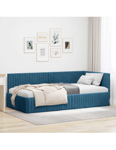 Cornice del letto ad angolo Blu 100 cm x 200 cm Velluto