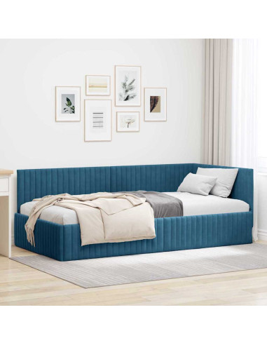 Cornice del letto ad angolo Blu 100 cm x 200 cm Velluto