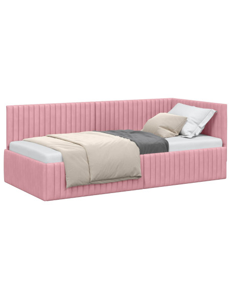 Cornice del letto ad angolo Rosa 90 cm x 190 cm Velluto
