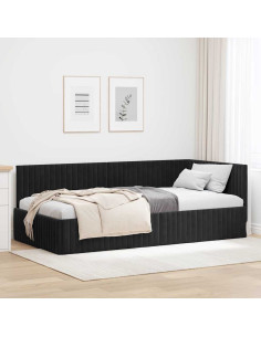 Cornice del letto ad angolo Nero 100 cm x 200 cm Velluto