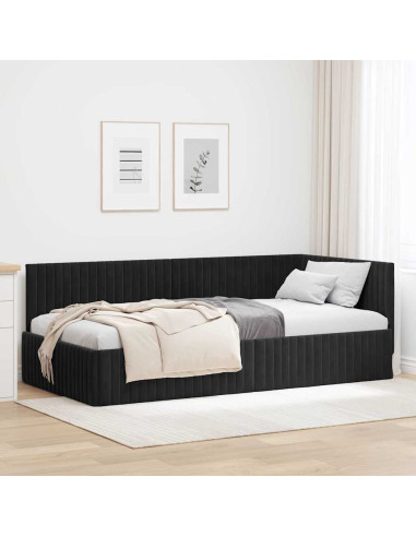Cornice del letto ad angolo Nero 100 cm x 200 cm Velluto