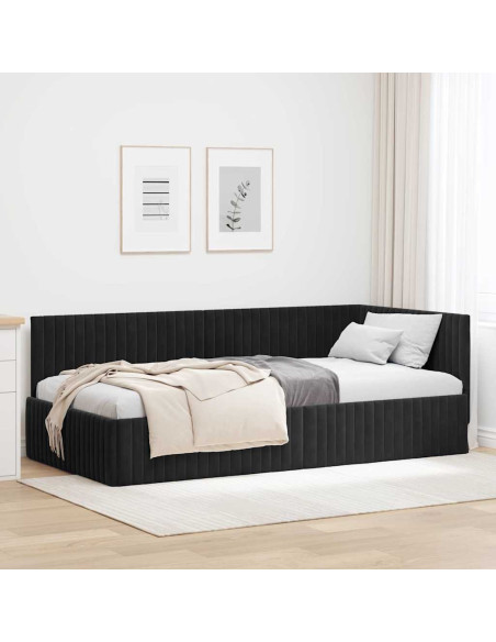 Cornice del letto ad angolo Nero 100 cm x 200 cm Velluto