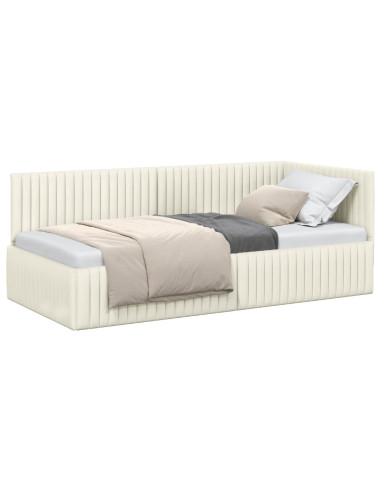 Cornice del letto ad angolo Crema 90 cm x 200 cm Velluto