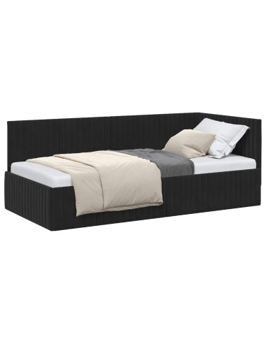 Cornice del letto ad angolo Nero 90 cm x 190 cm Velluto