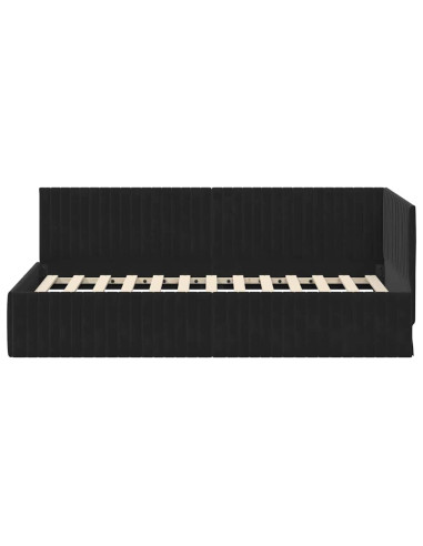 Cornice del letto ad angolo Nero 90 cm x 190 cm Velluto