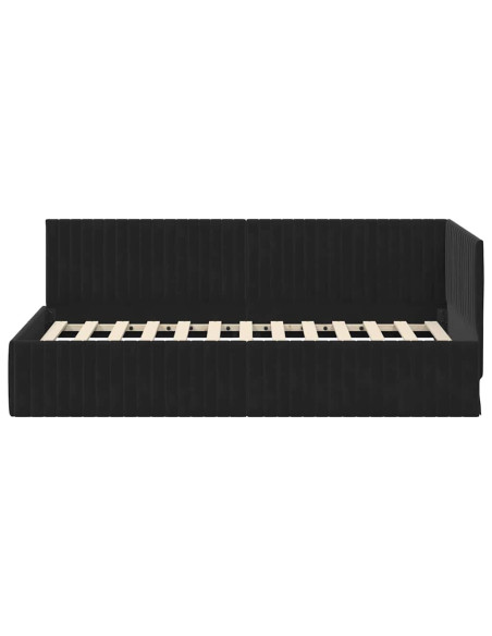 Cornice del letto ad angolo Nero 90 cm x 190 cm Velluto
