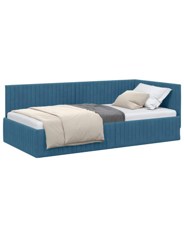 Cornice del letto ad angolo Blu 100 cm x 200 cm Velluto