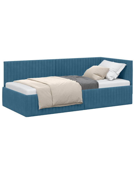 Cornice del letto ad angolo Blu 90 cm x 200 cm Velluto