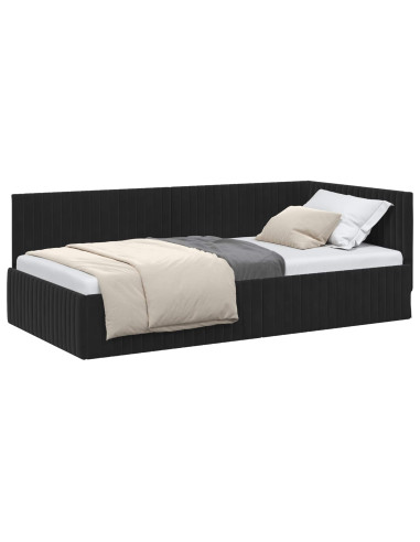 Cornice del letto ad angolo Nero 100 cm x 200 cm Velluto